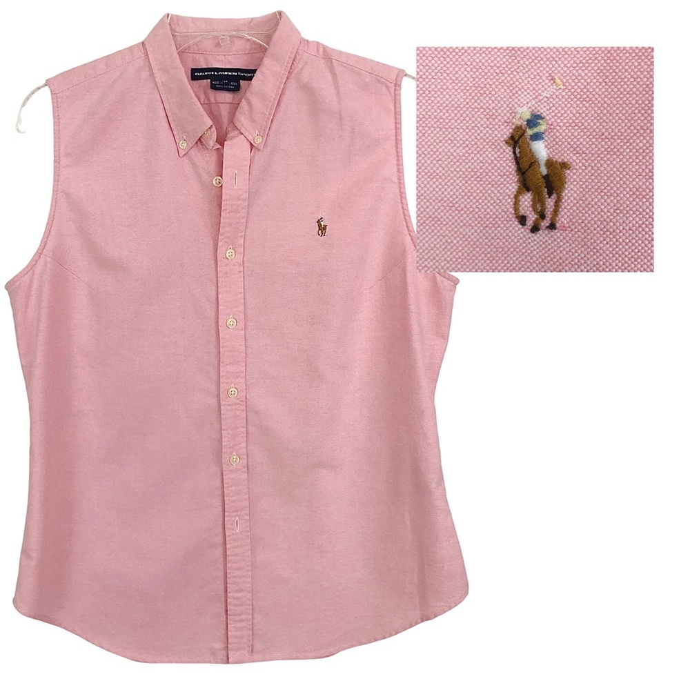 RALPH LAUREN SPORT  Pink Sleeveless Oxford Button Down Top Shirt Womens 14